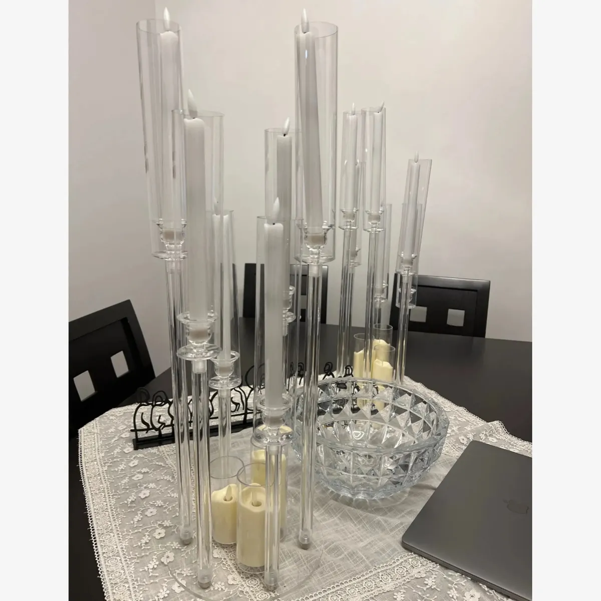 Bez LED świecy) 4PCS/10pcs) Dekoracja ślubna Centrum Candelabra Clear Candle Holder Acryl Candlesticks na wesela