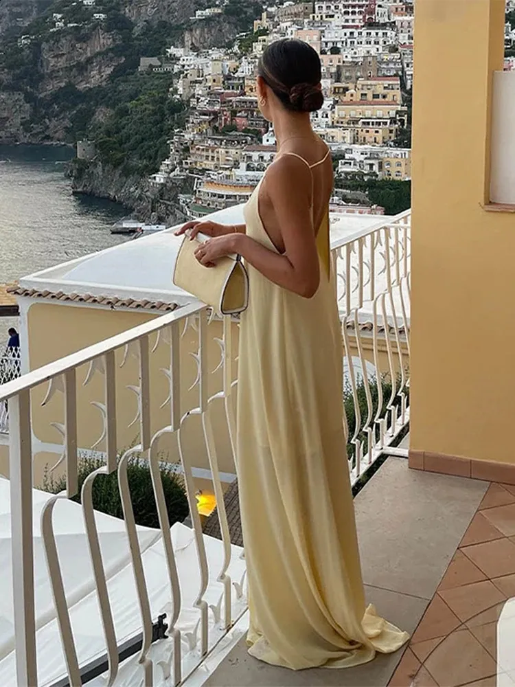 Flower Chic Satin low back long dress for Women - Backless, Sleeveless, Hollow Out, Perfect for Beach, Evening Parties and More! Flower Chic Satin low back long dress for Women - Backless, Sleeveless, Hollow Out, Perfect for Beach, Evening Parties and More!