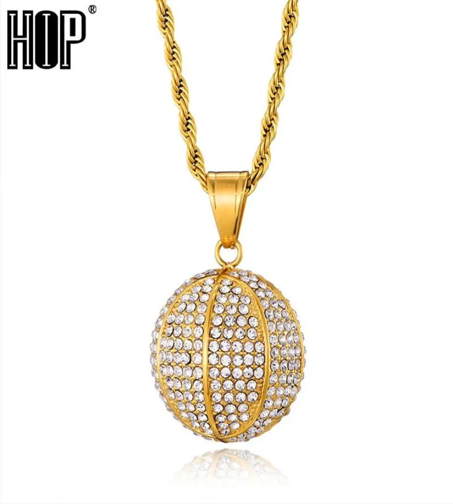 Hip Hop Iced Out Bling Basketball Stainess Steel Halsband hängen för män smycken charm med kedjor2087658