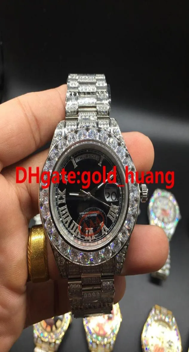 Luxury 43 mm Big Diamonds Mécanical Man Watch Multi Color Cadrol All Diamond Band Automatic Intondless Steel Men039 Montres Blac7037376