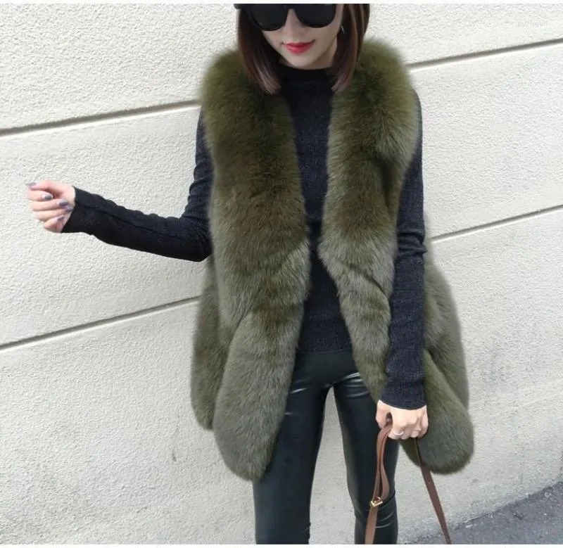 Kvinnors västar Kvinnor Winter Women Faux Fur Coat 2022 Fashion Casual Warm Slim Semeless Outerwear PS Size Vest2010472