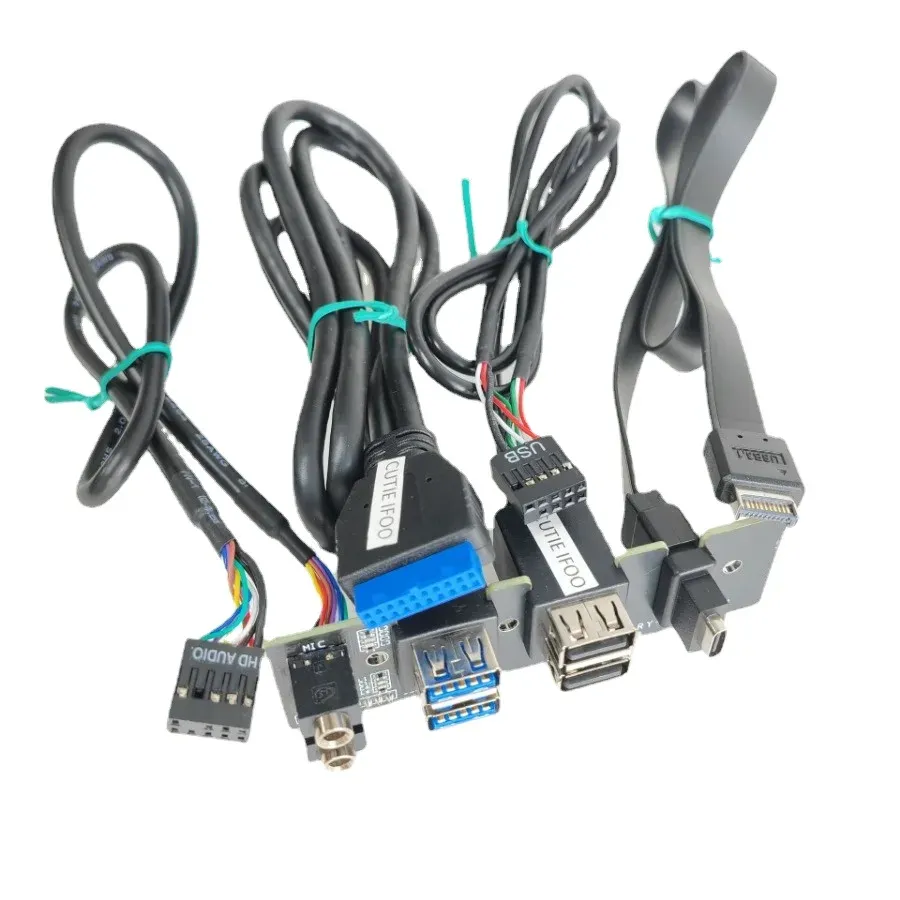 Komputerowy przedłużenie panelu przedniego Kabel typu-e 19pin 9pin do typu-C 2-port USB 2.0 3.0 3.1 HD Audio 3,5 mm przewód gniazda