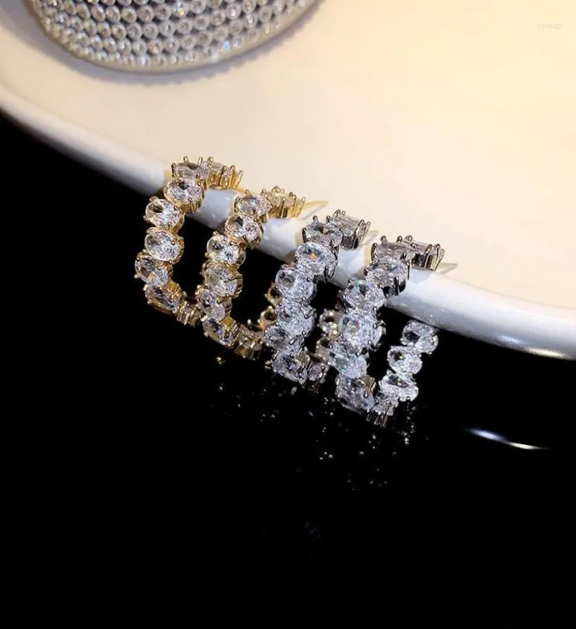 Hoopörhängen Exknl Classic Zircon Crystal Korean Big Silver Color Geometric for Women Wedding Statement Jewelry3754879