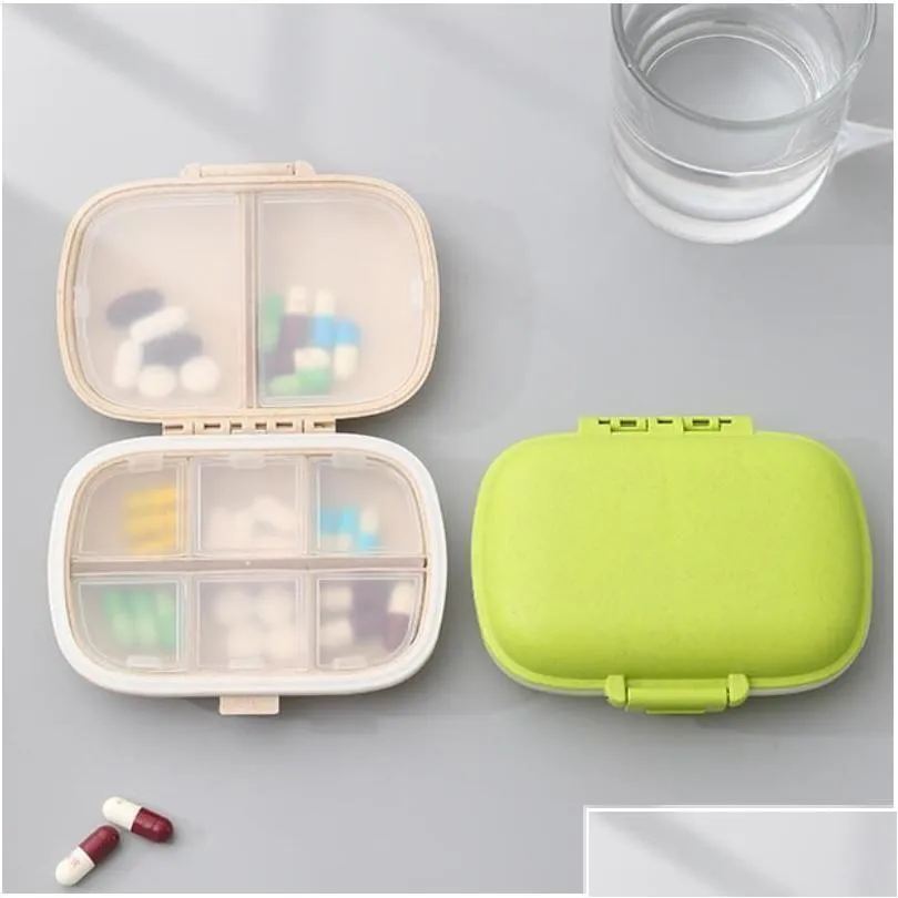 Aufbewahrungsboxen Bins 8 Gitter tragbare Reisepille Hülle mit Cutter Organizer Medicine Container Tablet Box Kunststoff Tropfen liefern Lieferung otu6n