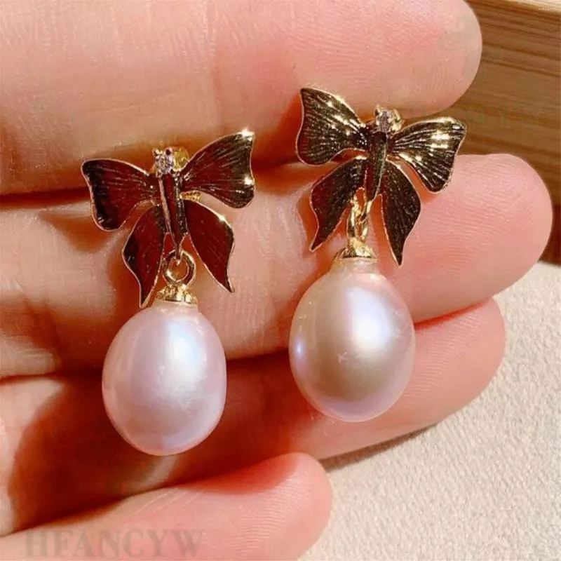 Boucles d'oreilles en pente rose gouttes baroque perle bouton d'oreille papillon 18k oreille étal