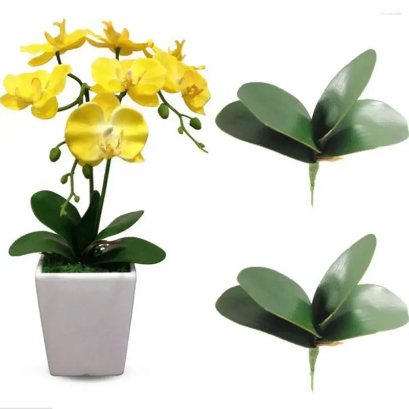 Dekorative Blumen 1 PCs PU künstliche grüne Schmetterling Orchideen Blätter Plastikblume Home Hochzeitsfeier Dekoration