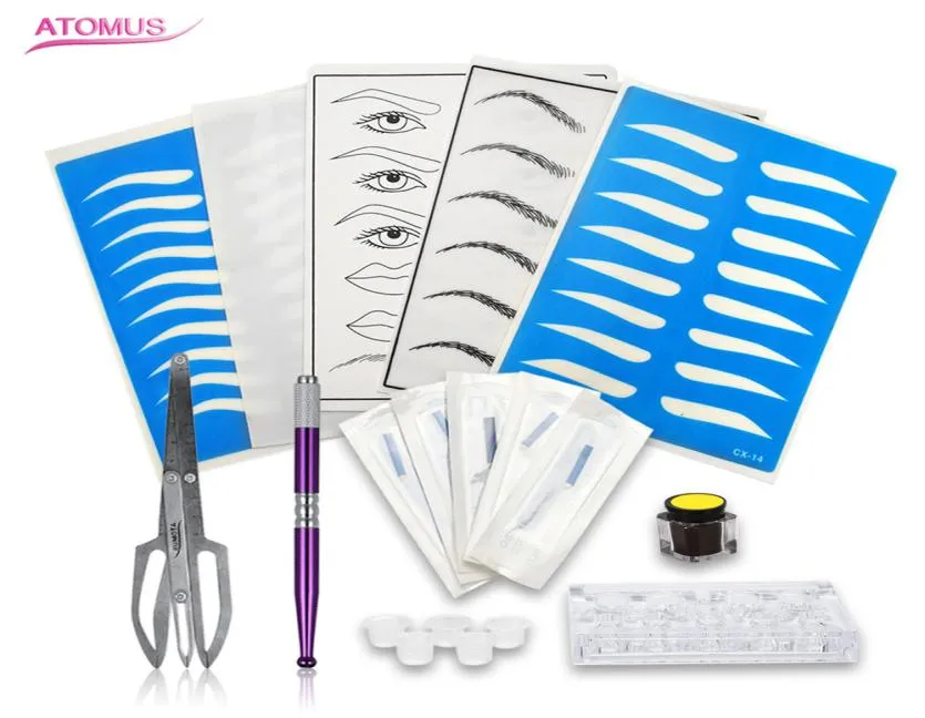 Kits d'apprenant microblading pour le tatouage des sourcils Permanet Makeup Beauty with14 Pin à l'aiguille Blade 5 Pratique Skin1 Deep Coffee Paste2233631