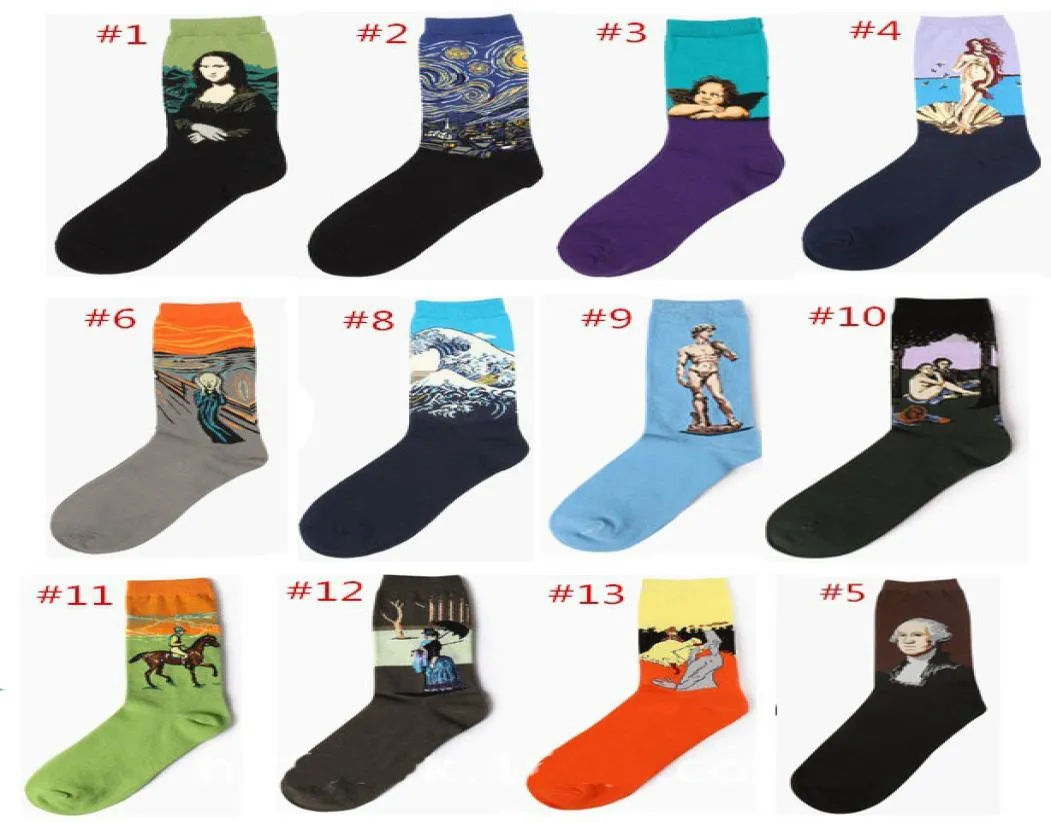 Peinture à l'huile art chaussettes femmes hommes coton harajuku style célèbre peinture chaussette van gogh mona lisa da vinci drôle chaussettes vintage8128385