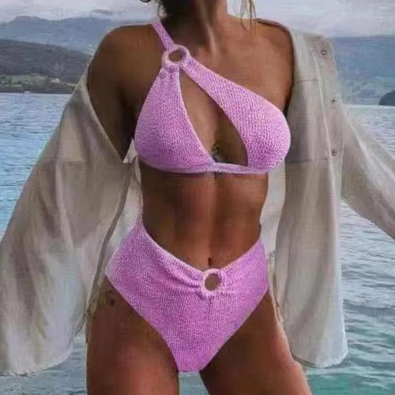 Frauen Badebadet Badeanzug für Frauen sexy eine Schulterminderfarb aufgeteilt Plus Größe hoher Taille Brasilianer Anzüge