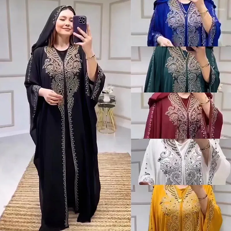 Ethnic Clothing European And American Diamond Beaded Muslim Long Robe Dubai Saudi Arabia Large Women's Hooded Dress