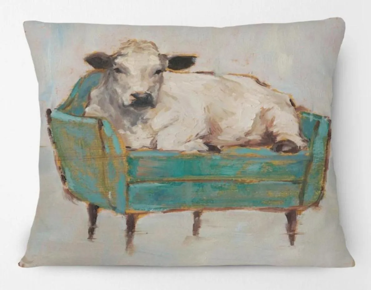 CushionDecorative Pillow Hand Painting Animal Cow In Sofa Couch Cushion Covers Home Decorative Modern Art CaseCushionDecorative2490742