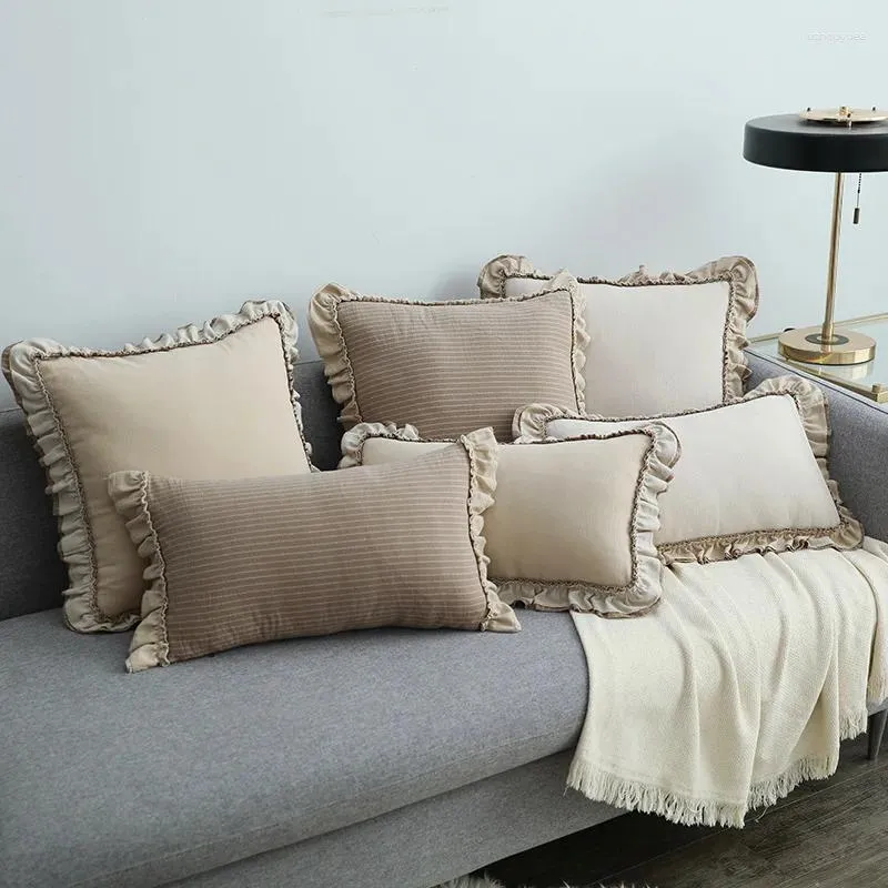 Almohada Doble volteo de algodón almohamas Sofá decorativo nórdico Decoración del sofá Decoración de la almoh