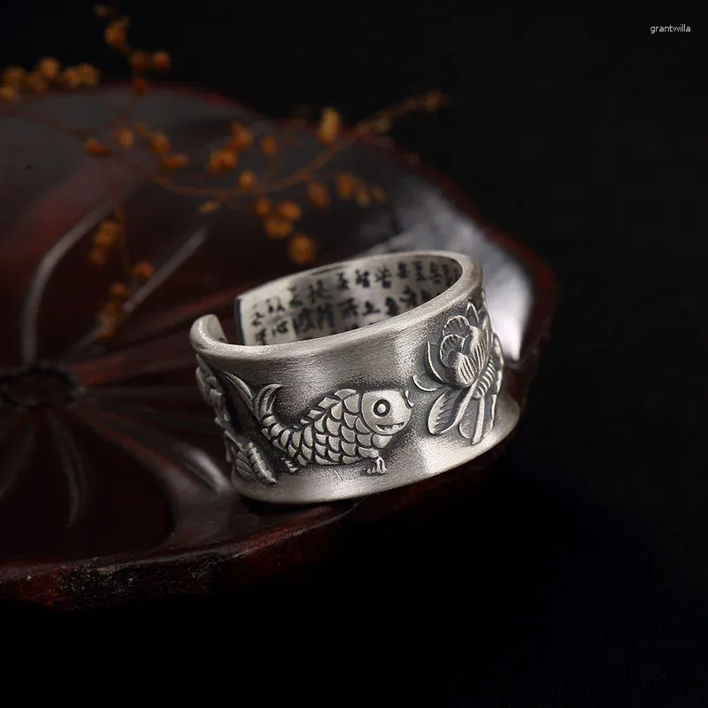 С боковыми камнями настоящий чистый серебро 925 кольцо винтажные рыбные кольца подарки для женщин широкий байкер элегантный открытие