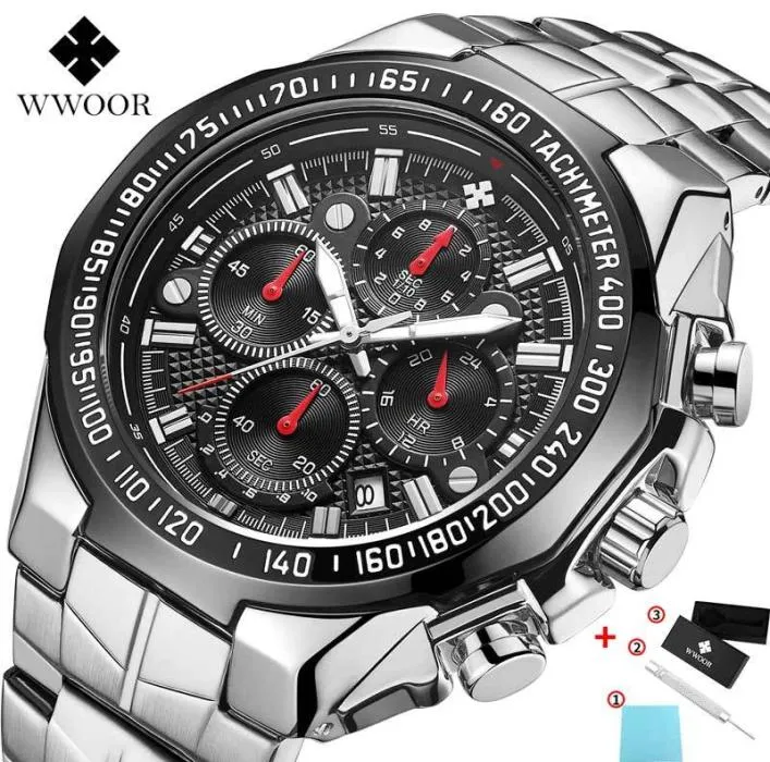 Wwoor Watches Men Top Brand Luxury Black Sport Chronograph Clock Mens Fashion Big Dial Birstwatch Man Relojes Hombre 2020 C2016813