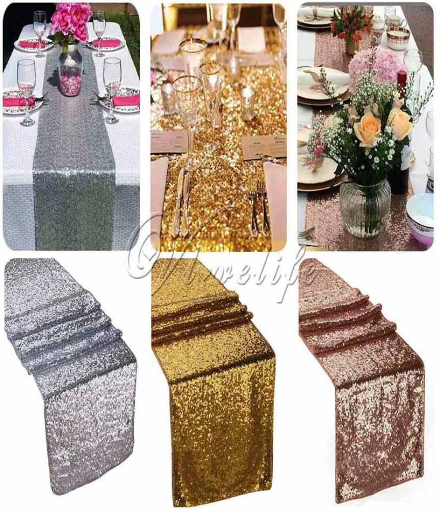 Sparkly Rose Gold Parnin Table Runner voor bruiloftsfeest Kersttafel Runner Tafelkleed Decoratie 30cmx180cm 30cm x 250 cm 36806704