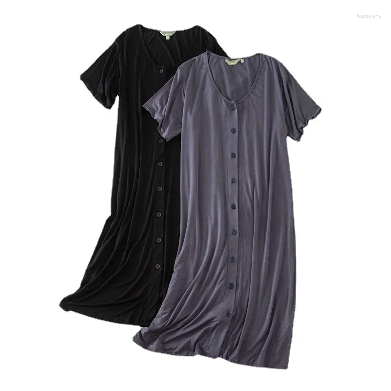 Modalna moduła na krótko-średniej długości tops do snu na krótką rękawę sukienkę nocną z guzikiem dla kobiet bawełniany bawełniany spośród rozmiar