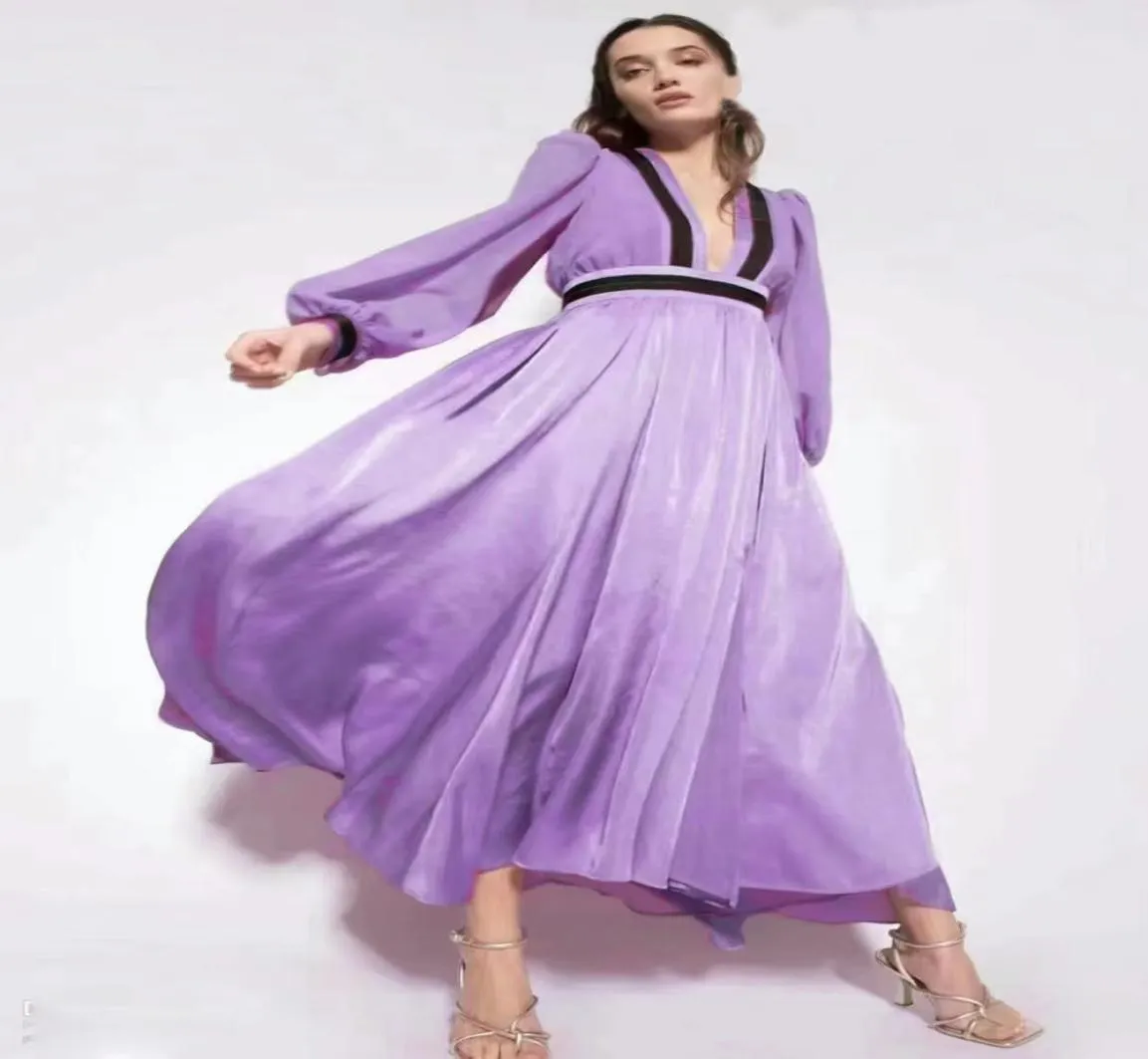 Robe Milan 2023 Spring Summer Lantern Ganche V Neck Fashion Designer Robes Brand Même robe de style 0110-15775581