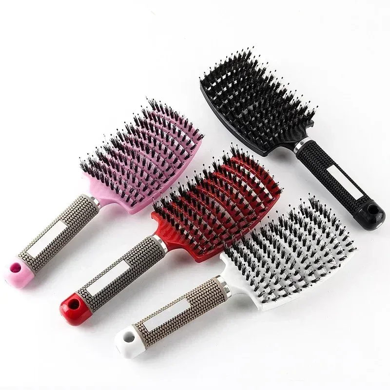 Women Hair Scalp Massage Comb Bristle Nylon Hairbrush Wet Curly Detangle Hair Brush for Salon Barber Hairdressing Styling Tools