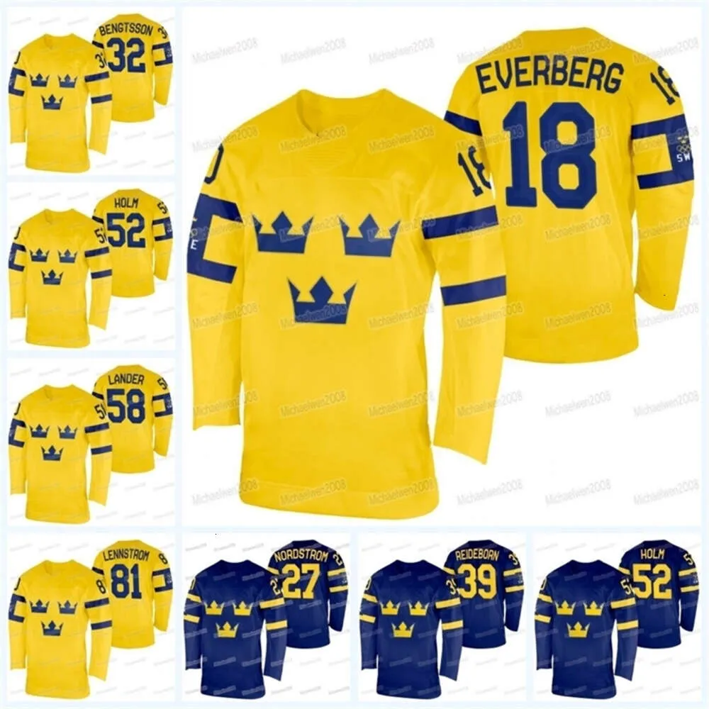 CEOMITNESS TEAM Sverige 2022 Winter Hockey Jersey Fredrik Olofsson Marcus Kruger Dennis Everberg Pontus Holmberg Lucas Wallmark Joakim Lars