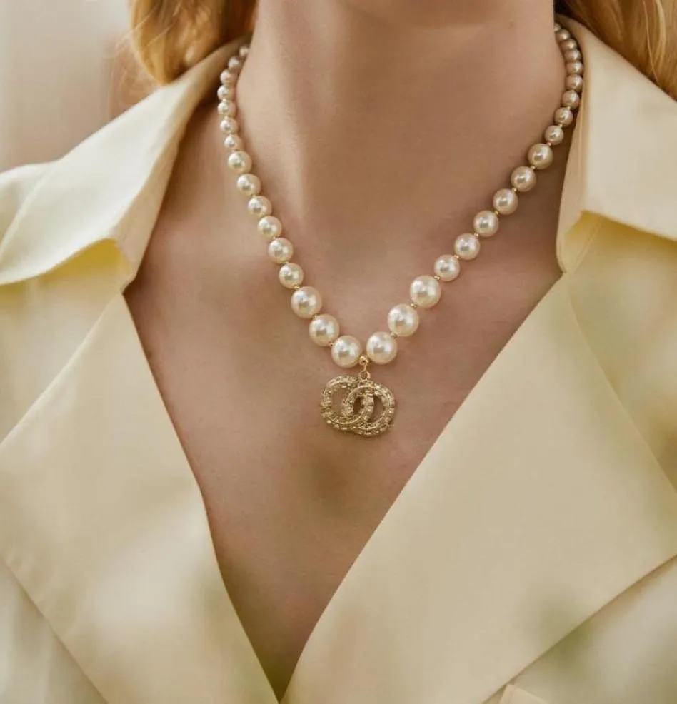 Luxe mode parel ketting ontwerper sieraden bruiloft diamant 18k gouden platina letters hangers kettingen voor vrouwen met 7178723