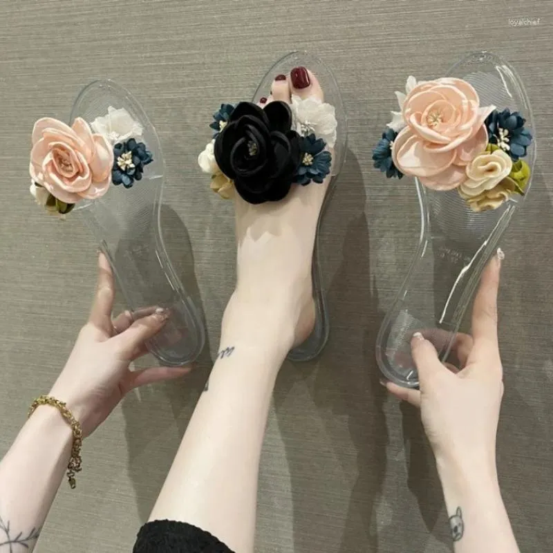 Slippers Moda Summer Mulheres transparentes sola de flor decorar para mulher confortável antiskídeo sapatos de luxo