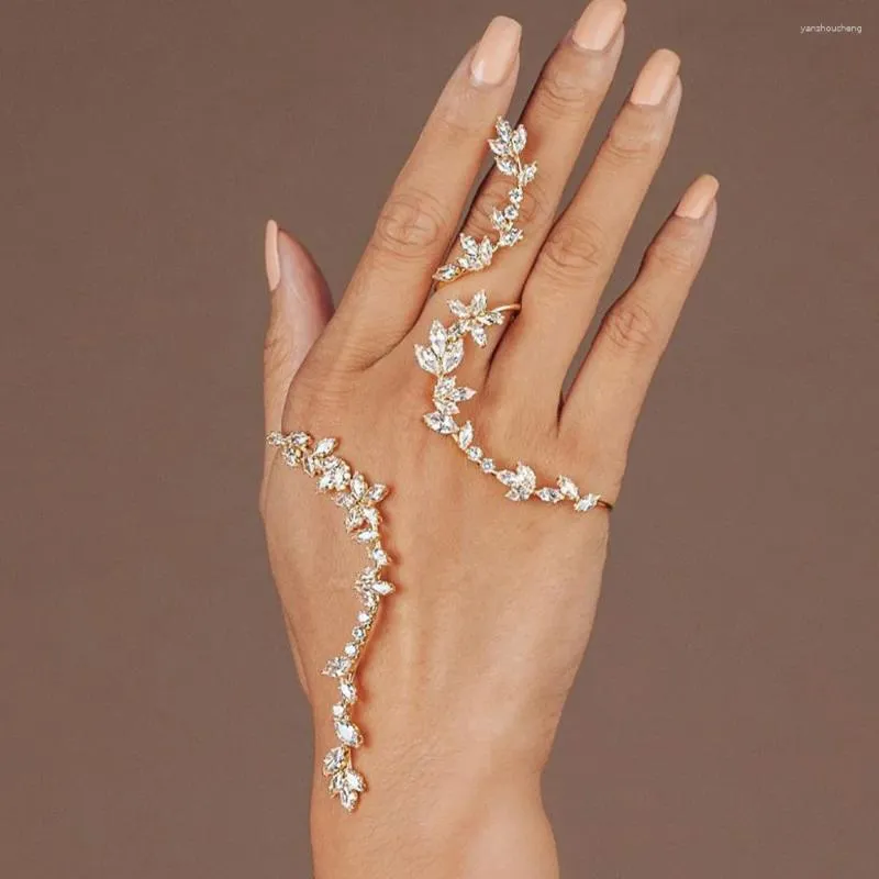 Bangelblatt Zirkon Armband Ringe Frauen Schmuck Luxus Verstellbarer Braut Wedding Vintle Open Armreifen für Mädchen Schmuck Geschenke