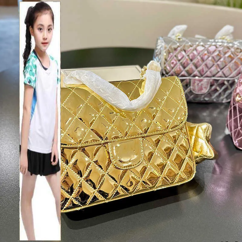 Детские сумки роскошные бренд CC Bag Vintage Shimmer Glitter Patent Leather Gold Silver Backpck Backs Поверните блокировку большую емкость