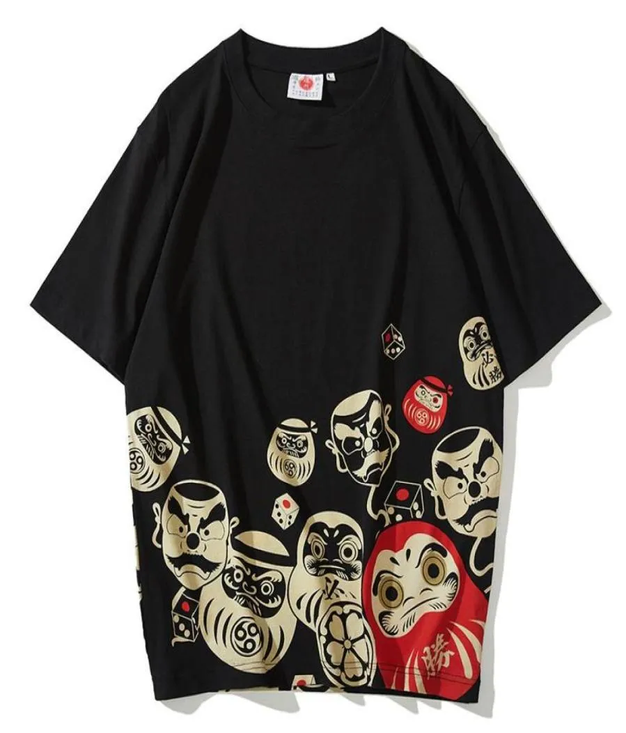Men039s tshirts daruma japonais imprimement tshirt tatouage t-shirt unisexe couples d'été à manches courtes en coton hip hop tee5496554