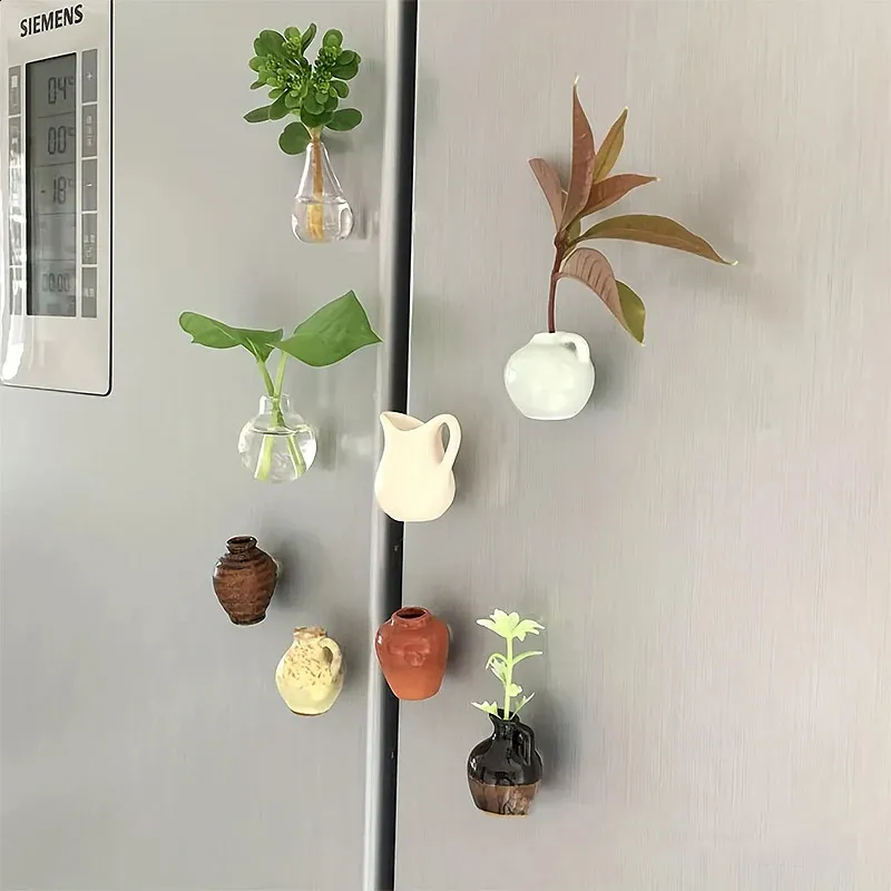 8st Creative Kyle Magnet Decor Set Mini Ceramics Vase DIY Simulation Flower Bonsai Home Decoration 240429