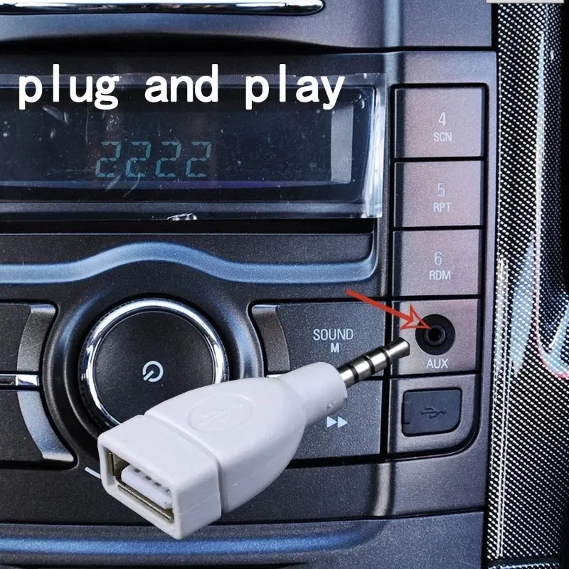 Ljudkonverterare 3,5 mm manlig aux ljudplugg till USB 2.0 kvinnlig omvandlare adapter för bil ljud 1 terabyte flashenhet