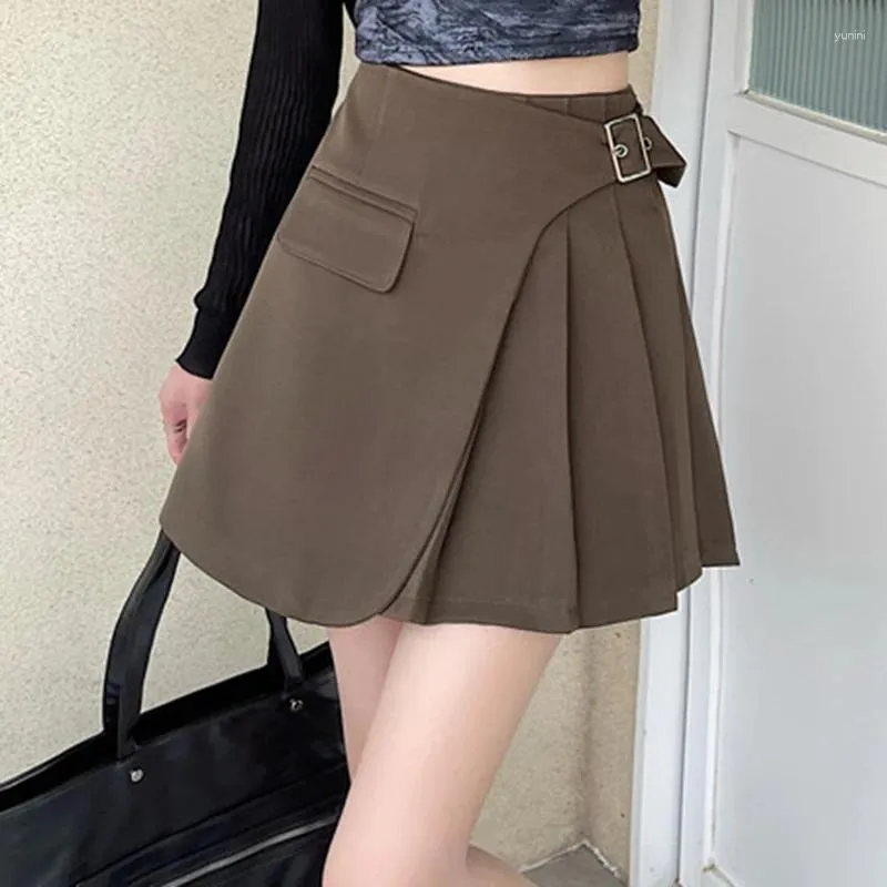 Jupes Mini jupe asymétrique avec boucle femme haute taille plissée enveloppe à la mode