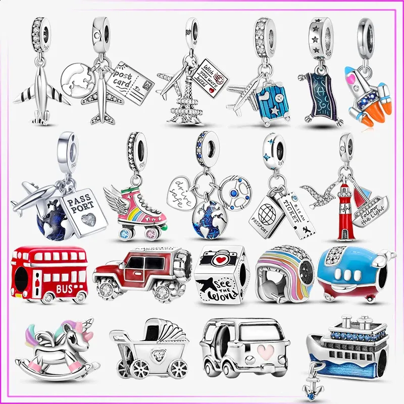 925 Sterling Silver Car Motorcycle Bicycle Bead Sports Airplane Charm Charm Plata de Ley para Charmos Original Pulseira 240428