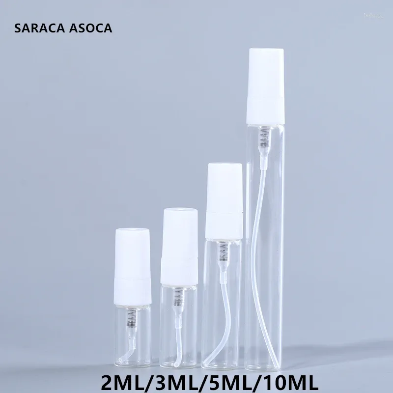 Garrafas de armazenamento 100pcs/lote 3ml 2ml vidro transparente em escala marrom com atomizador de plástico claro branco preto garrafa de perfume pequeno