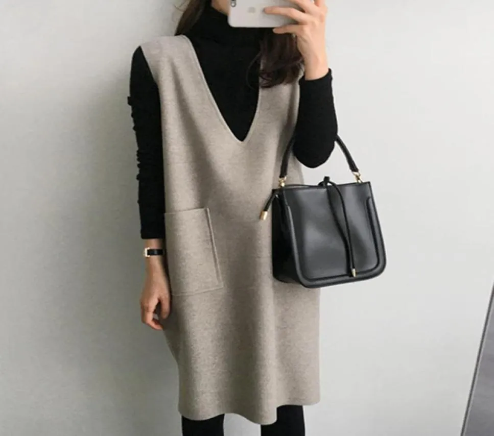 Maternité Femmes Grossesse Robes de chars d'hiver Maman Vêtements coréens Knited Knited Longue Solie Pocket Robe causal Japon 2011265546844