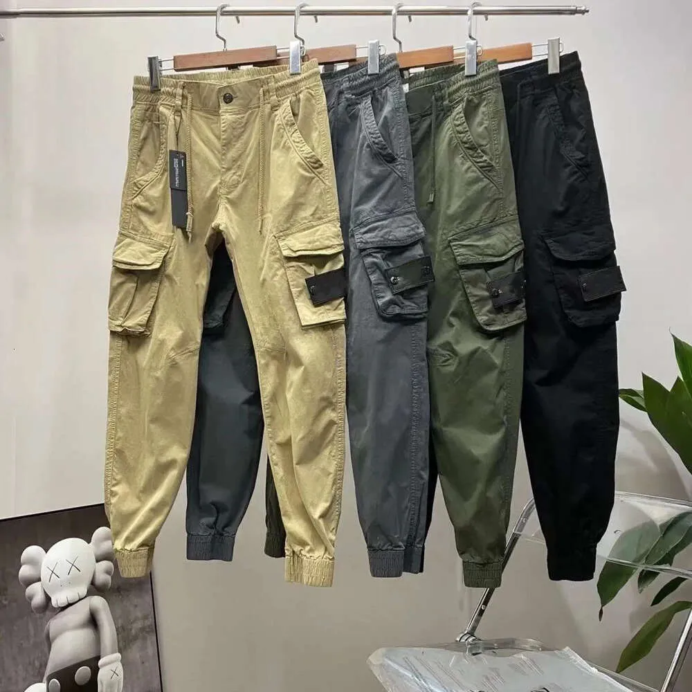 Stone Cargo Pants Spring och Autumn Men's Stretch Multi-Pocket Reflective Straight Sports Fitness Casual Trousers Joggers Islands