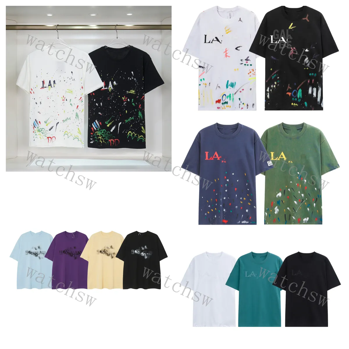 T-shirt T-shirt Designer Graffiti peint à la main Graffiti Splash-Ink Embroderie Loose Round Round Couft Coup Pouple Mâle et Femelle Couples