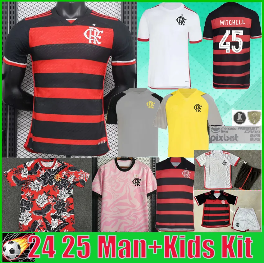 Flamengo 24 25 camisetas de fútbol 2024 2025 De -Arrascaeta E.Ribeiro Gabi B. Henrique David Luiz Diego Pedro Gerson Jugador Fans Hombre Camisa de fútbol de fútbol Camisa de entrenamiento