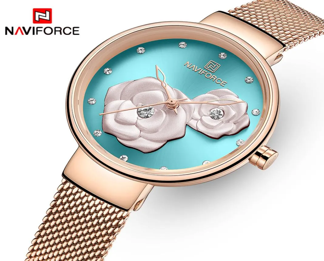 NaviForce Nuovi orologi per le donne Top Brand Bellissima Floro Quartz Domande da polso da polso in acciaio inossidabile Girl Girl Clock3576608