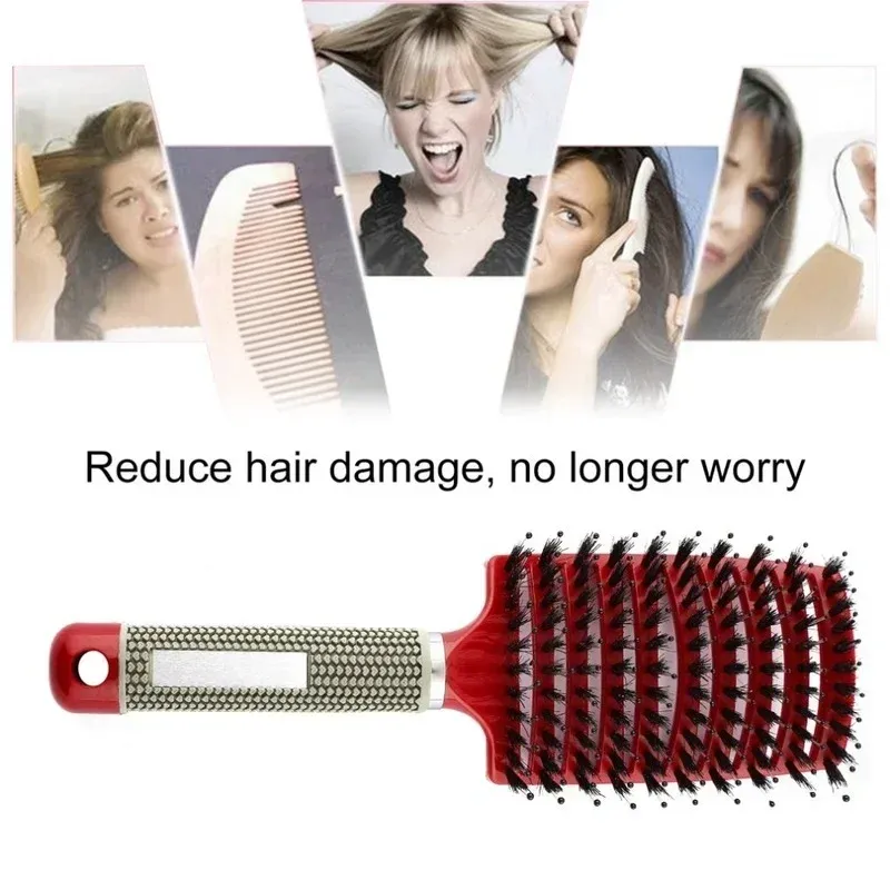 Women Hair Scalp Massage Comb Bristle Nylon Hairbrush Wet Curly Detangle Hair Brush for Salon Barber Hairdressing Styling Tools