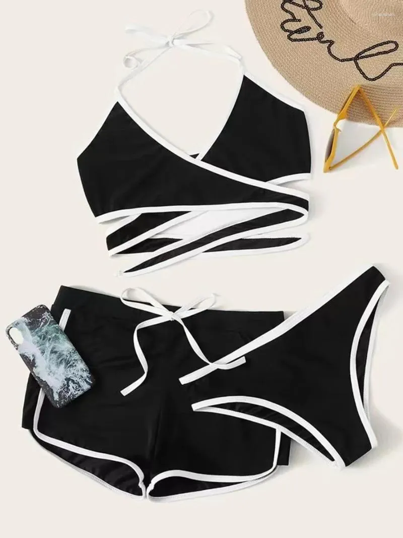 Swimwear Women 2024 Halter String 3 pièces triangle bikini shorts maillot de bain féminin baignade baignade nage de natation maillot de plage