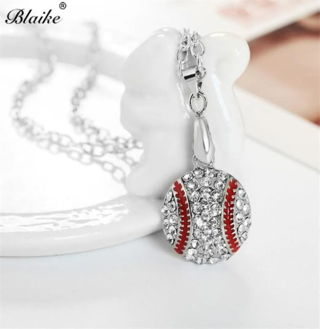 ペンダントネックレスBlaike Silver Color Baseball Necklace Exquisite Inlay Zircon for Women Wedding Party Jewelry Gift4766289