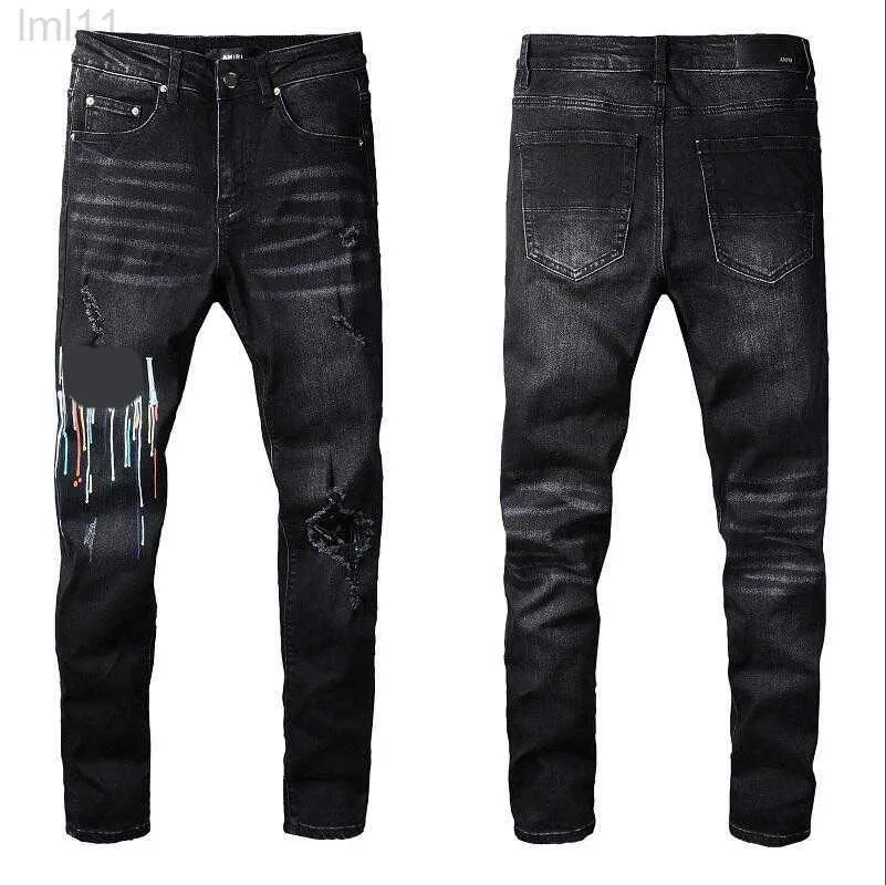 Herren Jeans Purple Jeans Männer Jeans Designer Jeans Herren Skinny Jeans Luxusdesigner Denim Pant Distelte Ripped Biker Black Blue Jean Slim Fit Motorrad#127qf1a