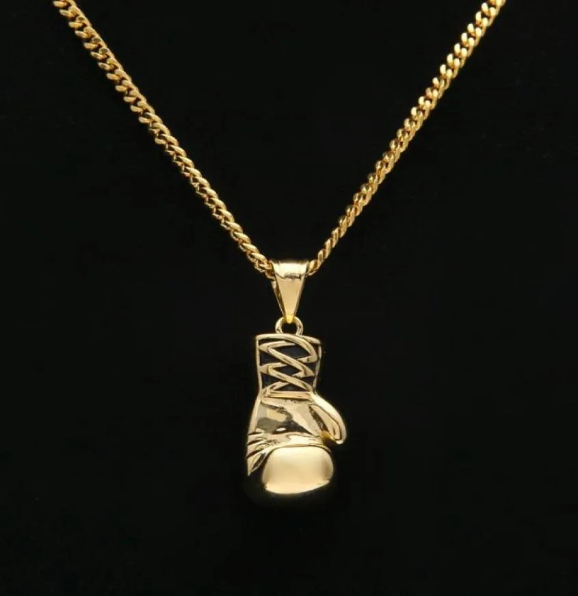 Heren hiphop ketting sieraden roestvrijstalen bokshandschoenen hangketting met 60 cm gouden Cubaanse ketting9966045