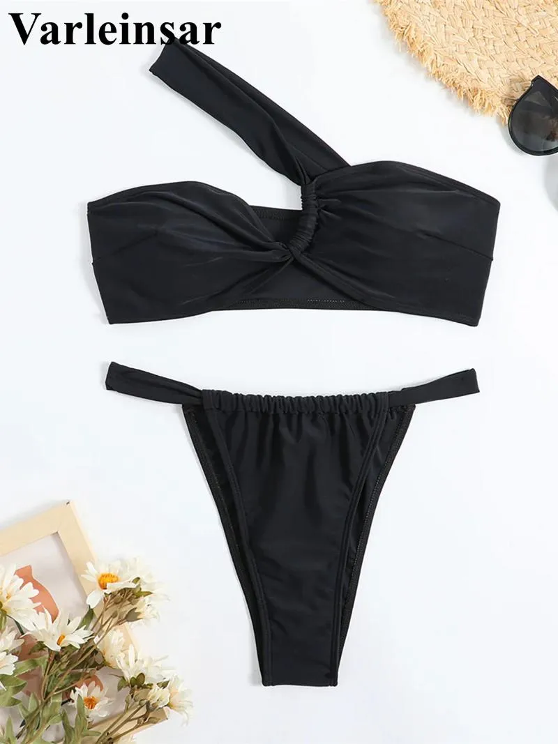 Swimwear Women 2024 Sexy One épaule High Jam Cut Bikini Femme MAISON Femme Femmes Two-Pices Set Bather Bathing Costume Swim V5311