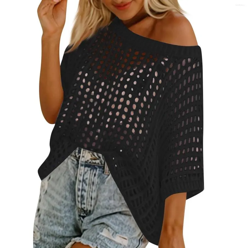 Summer Hollow Out Knit Pullovers feminino casual y2k roupas smock tops camisas de camisetas de malha de malha de malha