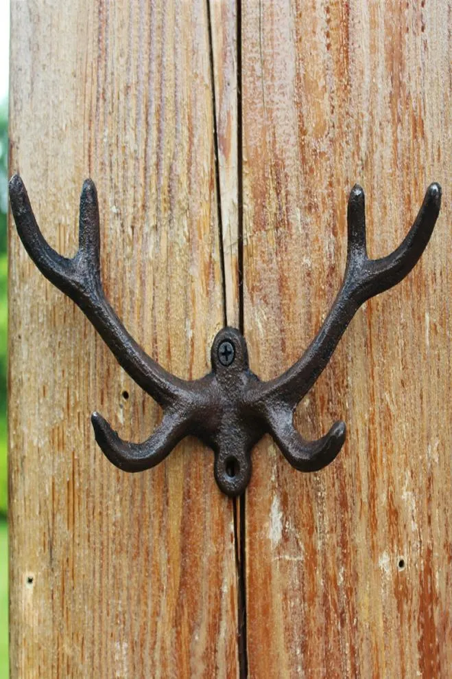 5 piezas Naturaleza de la pared de pared astas de ciervo soporte de hierro fundido decoraciones del jardín del hogar soporte de la llave del montón de pared marrón rústico VI6196273