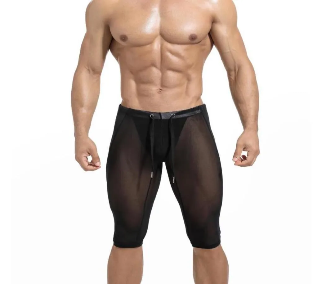 Cuecas shorts masculinos sexy veja através do treino de ginástica Tights Tights Men Boxer Roube Sport Male calça curta Leggings2843672