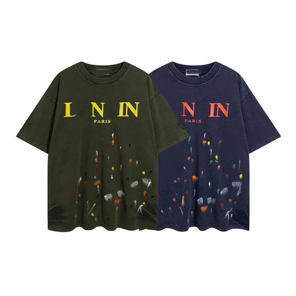 Дизайнерская роскошная Lanvins Classic Summer Trend New Letter Print Splash Dot Комфортно для футболки для мужчин и женской пары с коротким рукавом