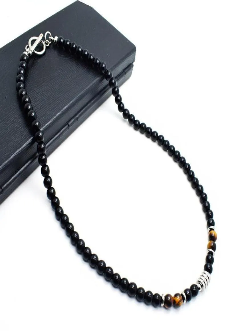 Handgemaakte natuursteen kralen obsidiaan chocklet ketting roestvrij staal ot korte halsloos voor mannen sieraden homme6230513