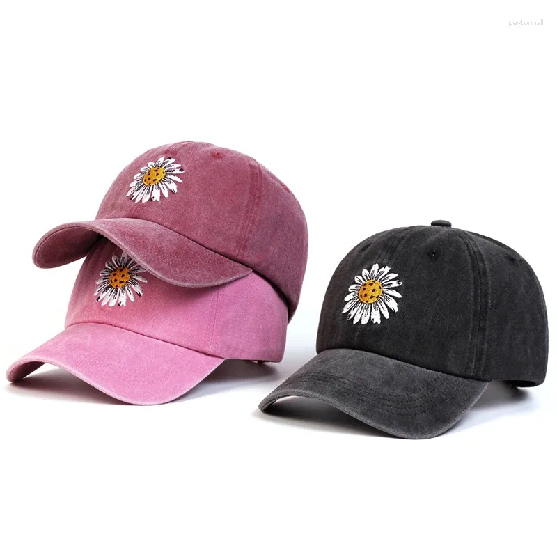 볼 캡 유니탄 해바라기 자수 세척 야구 봄과 가을 야외 조절 가능한 캐주얼 모자 선 스크린 모자